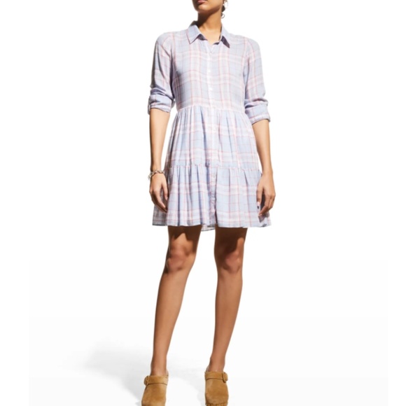 NWT $398 Veronica Beard Jeans Jemila Plaid Linen Button-Front Tiered Dress - M! - Picture 6 of 6